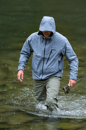 Wading through the river in the Carbon waders and jacket. 