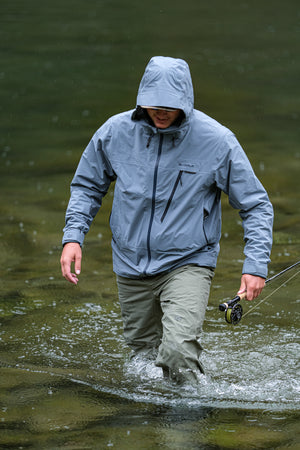 Wading through the river in the Carbon waders and jacket.