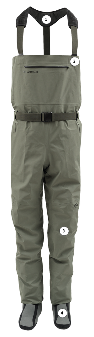 Front facing, hero image of the Carbon Waders with call out numbers. 