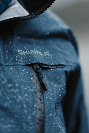 Beads of water collect on the RS Jacket during a spring rainstorm in Montana. 