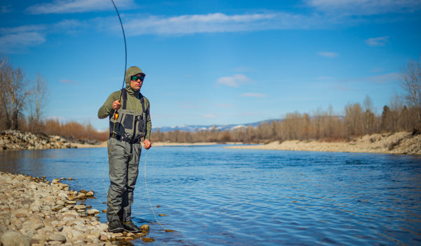 Casting on the Bitterroot River in the Thermo 150 Hoody and RS Waders from Skwala Fishing. 