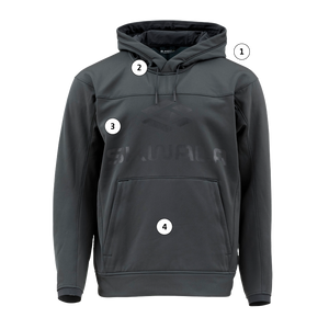 Technical feature callouts for the Fusion Apex Hoody by Skwala Fishing. 