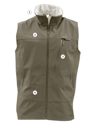 Technical callout image for the Backeddy Vest from Skwala Fishing. 
