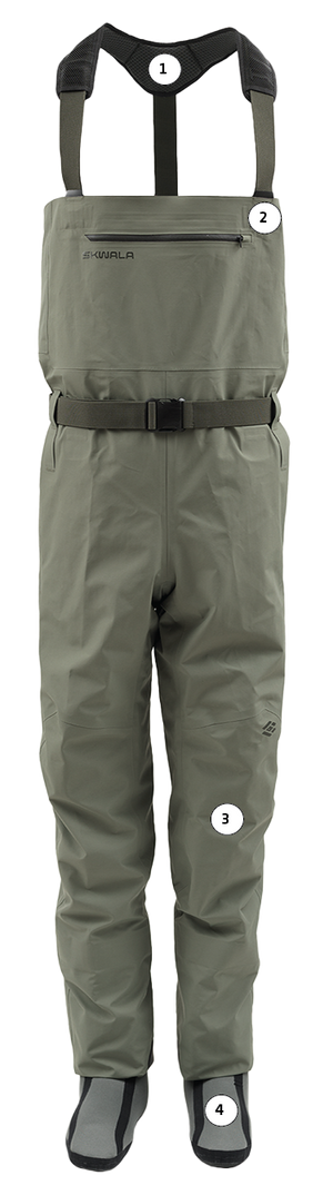 Front facing, hero image of the Carbon Waders with call out numbers.