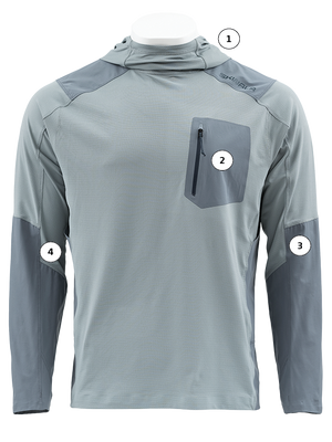 Front facing, hero image of the Sol Tactical Hoody with tech call out tags. Color: Slate/Storm